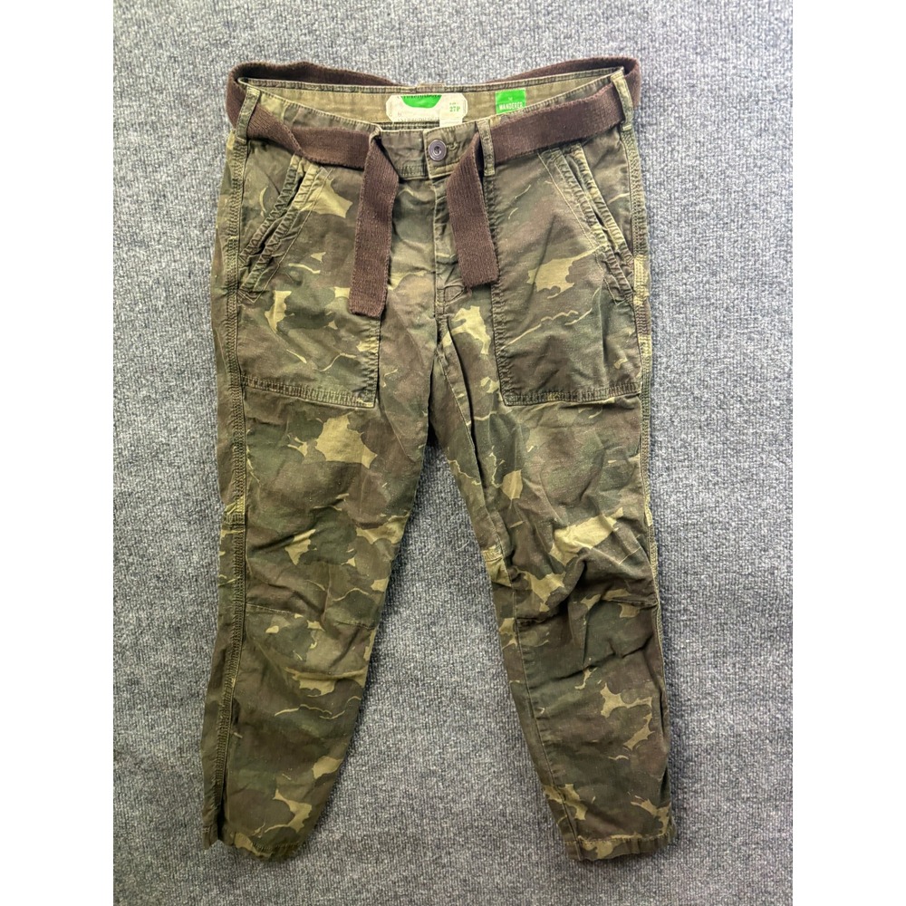 Anthropologie The Wanderer Pants Womens 27P Green Camo Cargo Belted Cropped